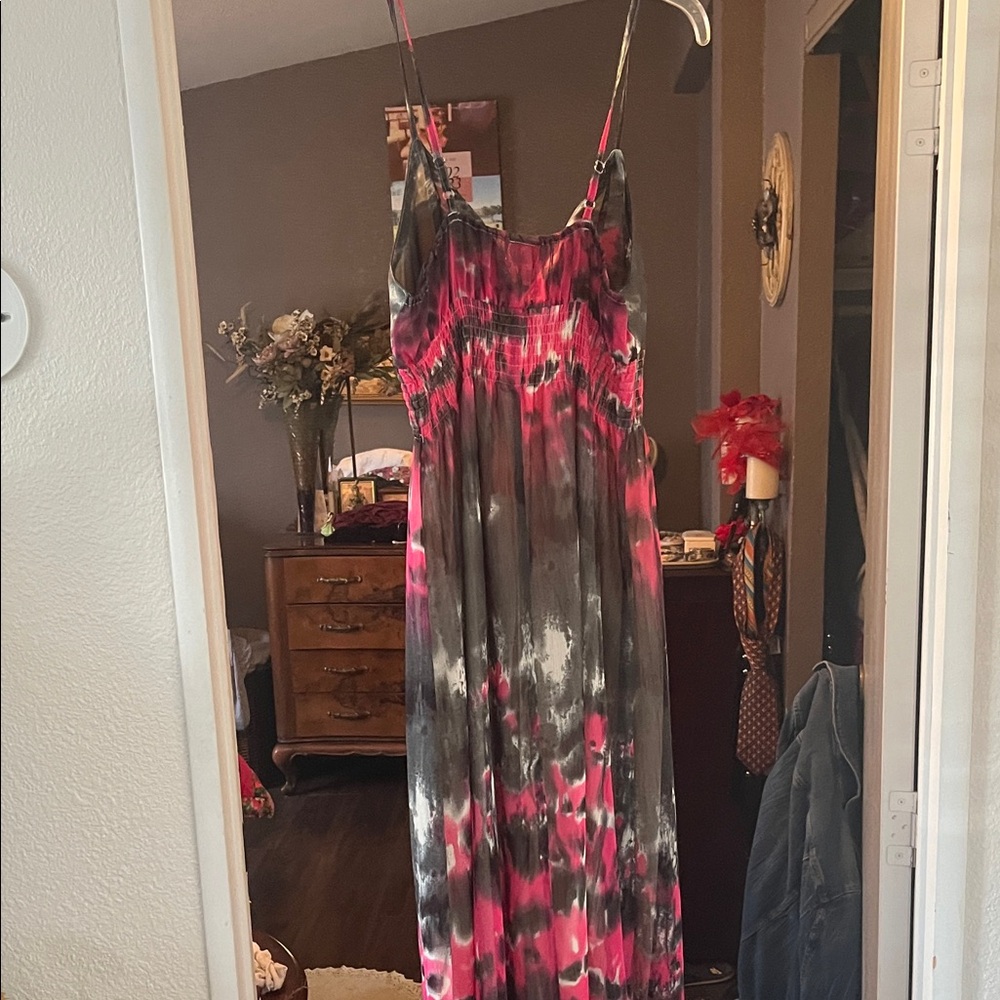 She school Pink and Gray Tie-Dye Maxi Dress